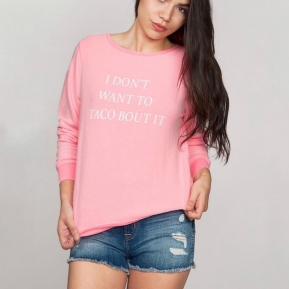 Wildfox Baggy Beach Jumper Taco Talk Neon Pink Bbj Size Xs - Picture 2 of 8
